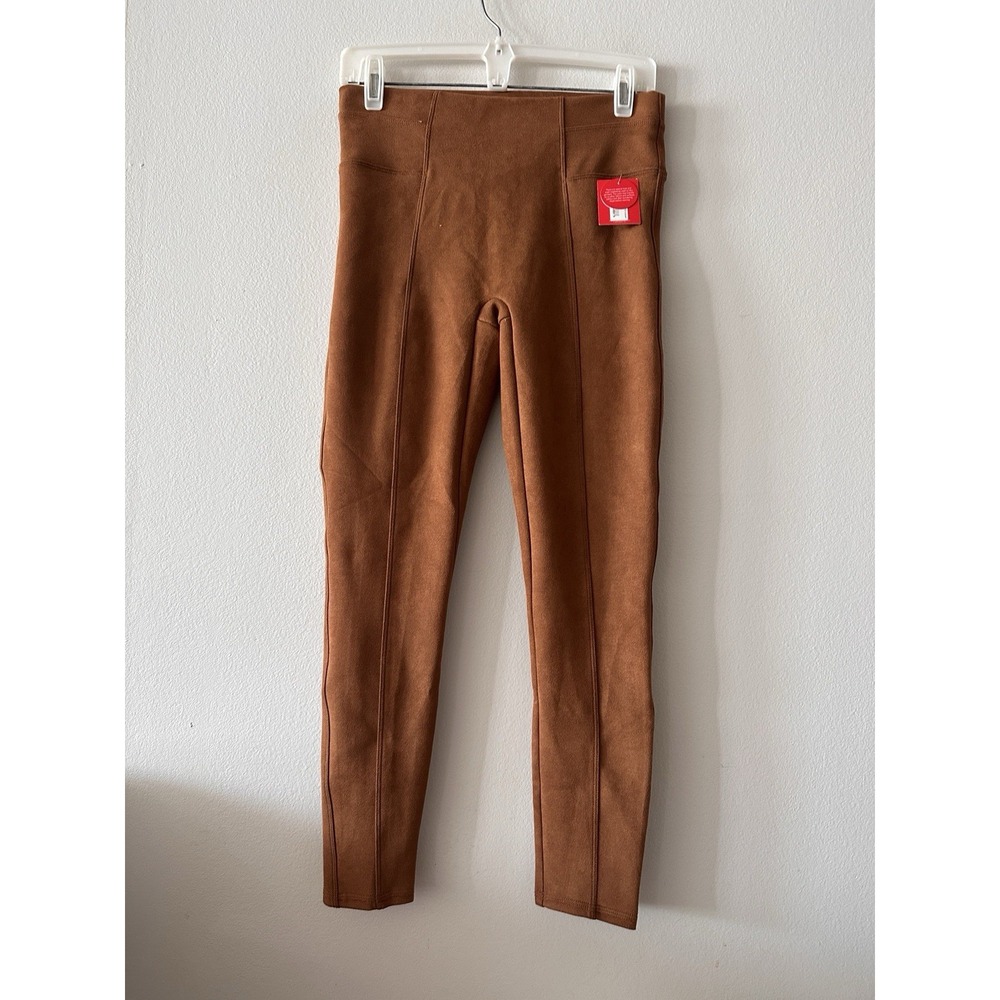 Spanx Size Medium Petite Rich Caramel Faux Suede Leggings Pants NWT high Rise